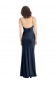 Online Azul marina oscuro línea A Satén elástico Largo Formales Vestidos de dama de honor / Vestidos de fiesta