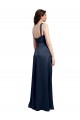 Online Azul marina oscuro línea A Satén elástico Largo Formales Vestidos de dama de honor / Vestidos de fiesta
