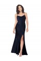 Online Azul marina oscuro línea A Satén sedoso Largo Formales Vestidos de dama de honor / Vestidos de fiesta