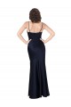 Online Azul marina oscuro línea A Satén sedoso Largo Formales Vestidos de dama de honor / Vestidos de fiesta