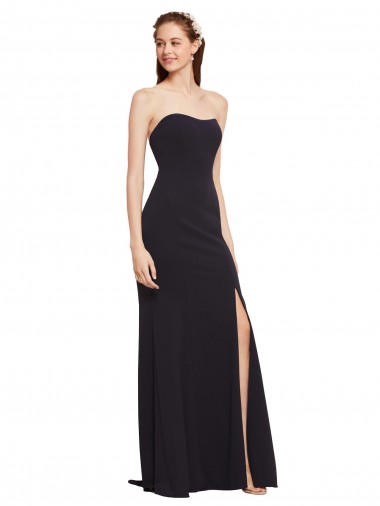 Online Azul marina oscuro línea A Sin tirantes Crepé Elástico Largo Formales Vestidos de dama de honor / Vestidos de fiesta