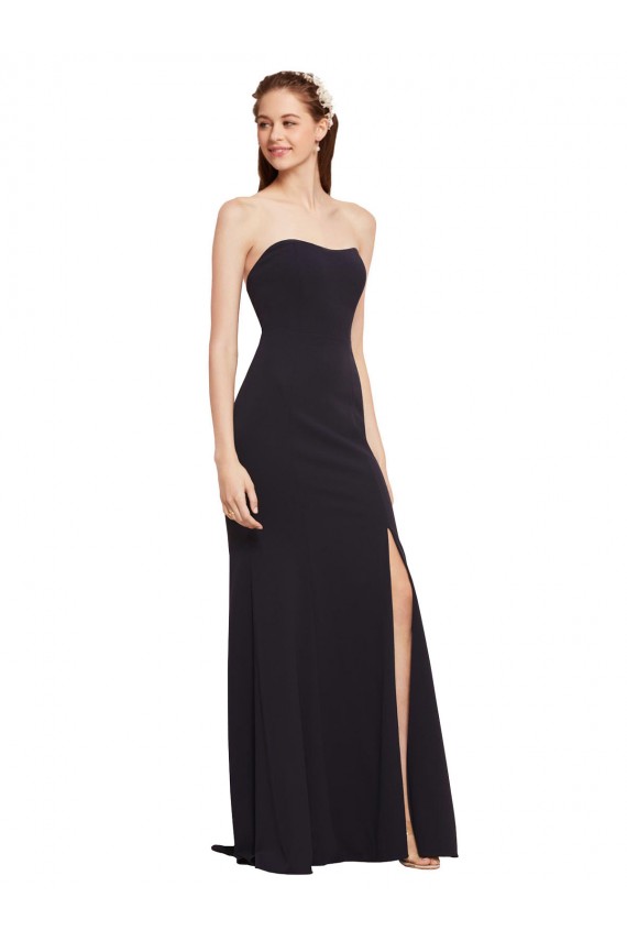 Online Azul marina oscuro línea A Sin tirantes Crepé Elástico Largo Formales Vestidos de dama de honor / Vestidos de fiesta