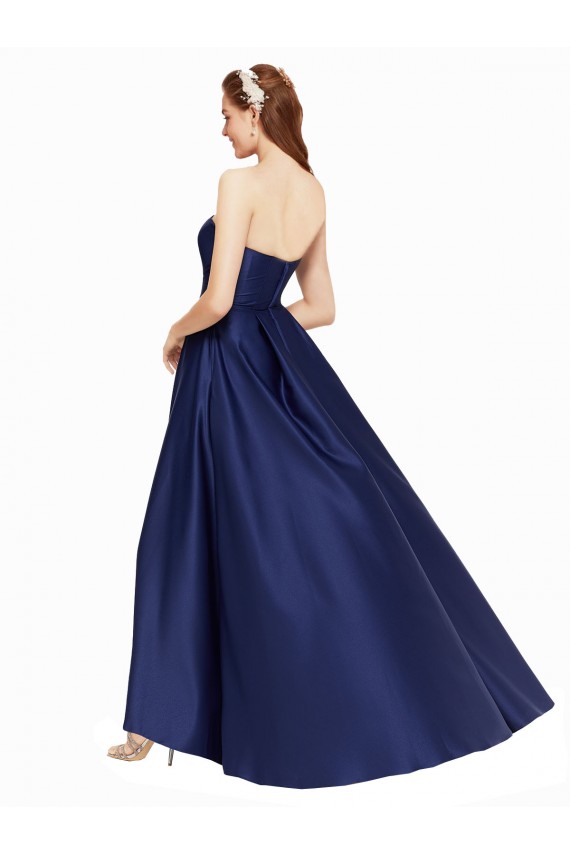 Online Azul marina oscuro línea A Sin tirantes Satén Largo Asimétrico Formales Vestidos de dama de honor / Vestidos de fiesta