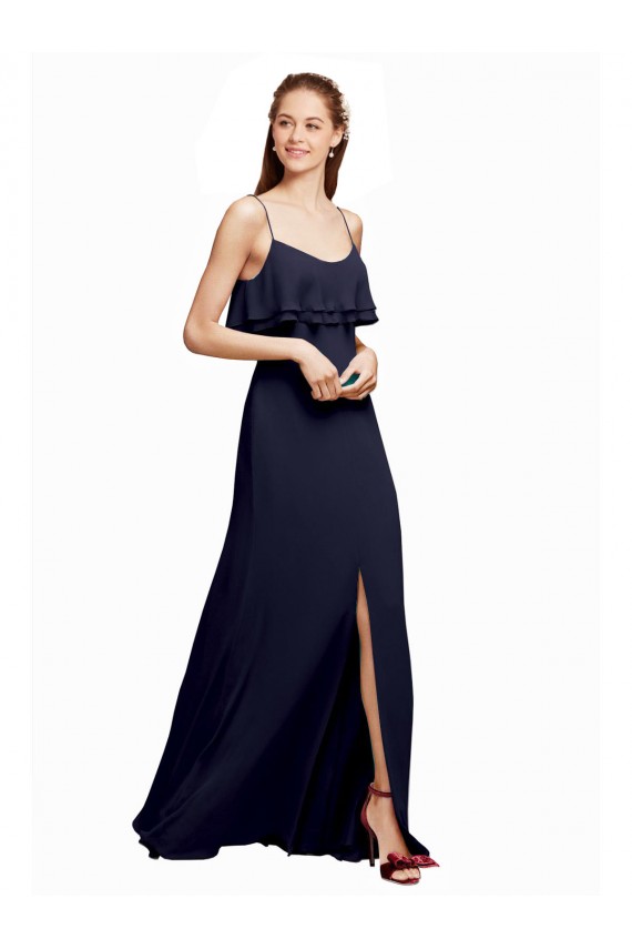 Online Azul marina oscuro línea A Tirantes espagueti Cucharón Gasa Largo Vestidos de dama de honor