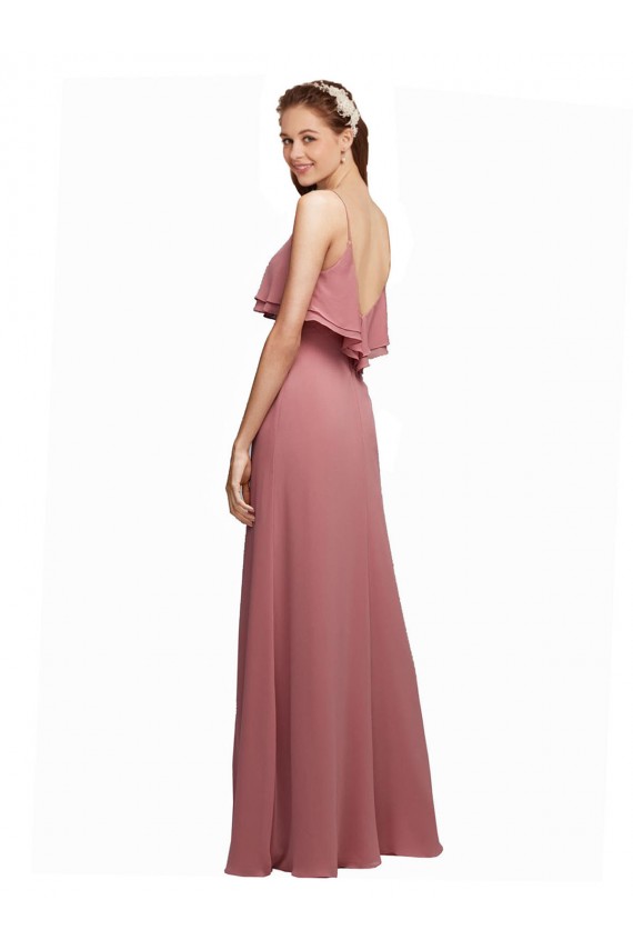Online Azul marina oscuro línea A Tirantes espagueti Cucharón Gasa Largo Vestidos de dama de honor