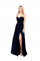 Online Azul marina oscuro línea A Tirantes espagueti Gasa Largo Formales Vestidos de dama de honor / Vestidos de noche