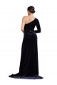 Online Azul marina oscuro línea A Un Hombre Barrer tren Terciopelo Elástico Largo Formales Vestidos de dama de honor / Vestidos de fiesta