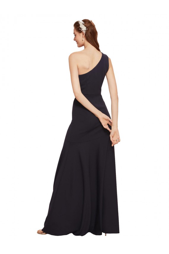Online Azul marina oscuro línea A Un Hombre Crepé Elástico Largo Formales Vestidos de dama de honor / Vestidos de fiesta