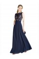 Online Azul marina oscuro línea A Ilusión Gasa Encaje Largo Vestidos de dama de honor / Vestidos de fiesta