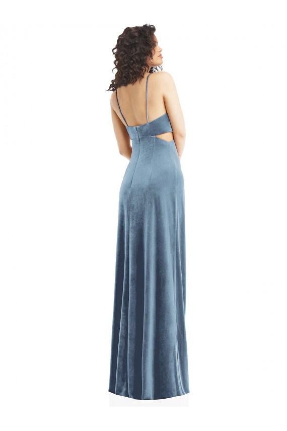 Online Azul polvoriento Cubierta Cuadrado Terciopelo Elástico Largo Formales Vestidos de dama de honor / Vestidos de fiesta