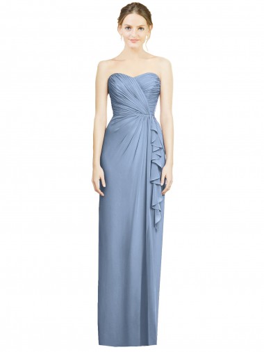 Online Azul polvoriento Cubierta Cuello de Corazón Sin tirantes Gasa Largo Vestidos de dama de honor