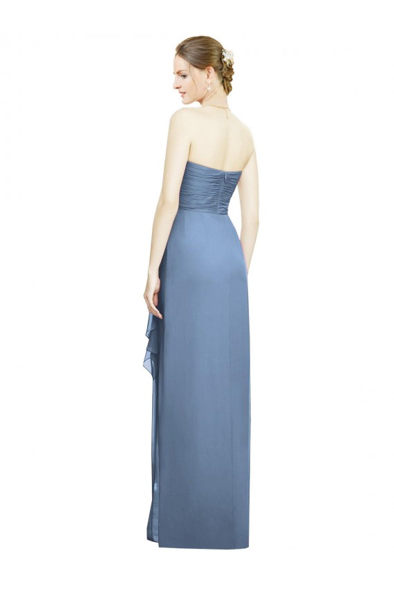 Online Azul polvoriento Cubierta Cuello de Corazón Sin tirantes Gasa Largo Vestidos de dama de honor