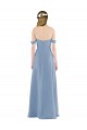 Online Azul polvoriento Cubierta Hombros Descubiertos Gasa Largo Vestidos de dama de honor