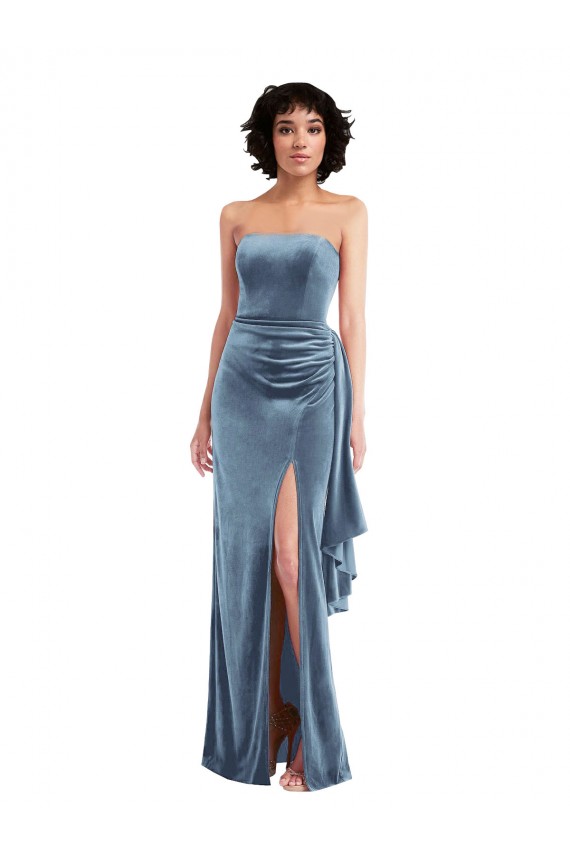 Online Azul polvoriento Cubierta Sin tirantes Terciopelo Elástico Largo Formales Vestidos de dama de honor / Vestidos de fiesta