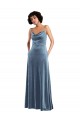 Online Azul polvoriento Cubierta Terciopelo Elástico Largo Vestidos de dama de honor / Vestidos de fiesta