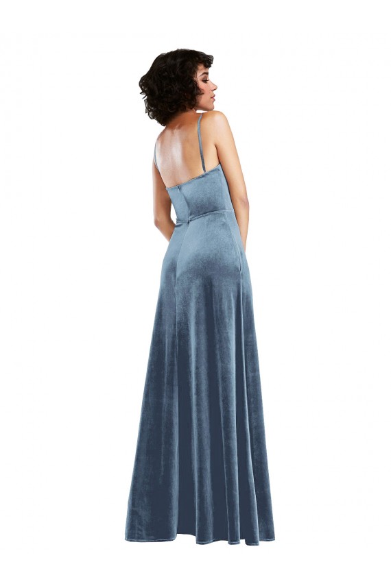 Online Azul polvoriento Cubierta Terciopelo Elástico Largo Vestidos de dama de honor / Vestidos de fiesta