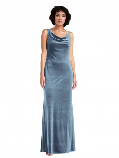 Online Azul polvoriento Cubierta Terciopelo Elástico Largo Vestidos de dama de honor / Vestidos de fiesta