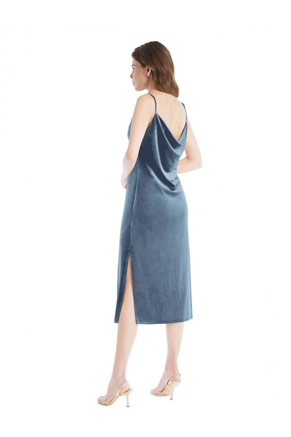 Online Azul polvoriento Cubierta Un Hombre Terciopelo Elástico Largo Vestidos de dama de honor / Vestidos de fiesta