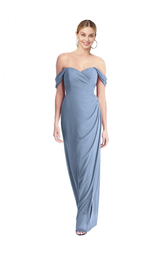 Online Azul polvoriento Sirena Hombros Descubiertos Gasa Largo Vestidos de dama de honor