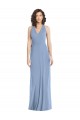 Online Azul polvoriento Trompeta Halter Cuello en V Gasa Largo Formales Vestidos de dama de honor / Vestidos de noche