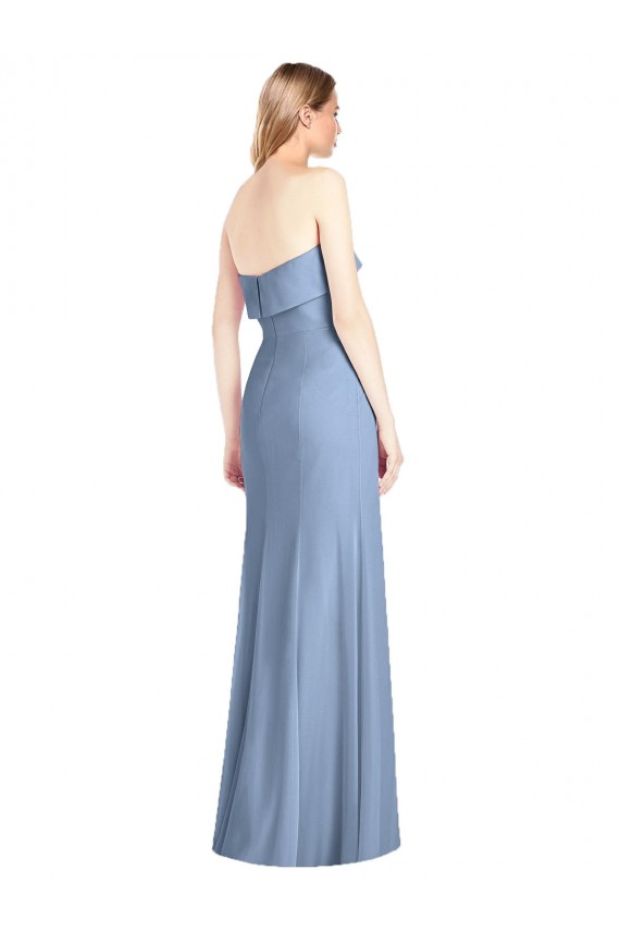Online Azul polvoriento Trompeta Sin tirantes Gasa Largo Vestidos de dama de honor