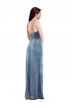 Online Azul polvoriento Trompeta Tirantes espagueti Terciopelo Elástico Largo Formales Vestidos de dama de honor / Vestidos de fiesta
