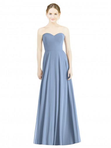 Online Azul polvoriento línea A Cuello de Corazón Gasa Largo Vestidos de dama de honor