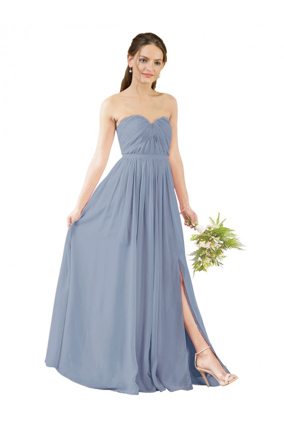 Online Azul polvoriento línea A Cuello de Corazón Gasa Largo Vestidos de dama de honor