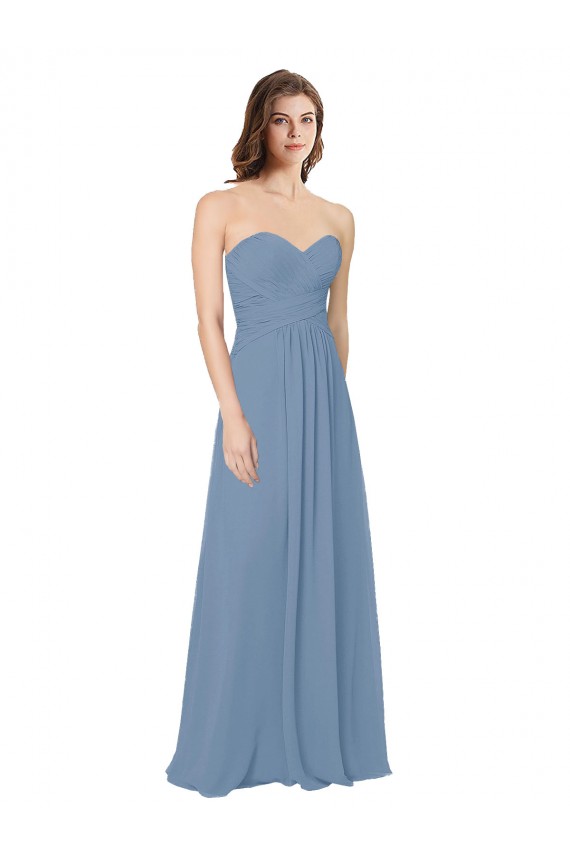 Online Azul polvoriento línea A Cuello de Corazón Gasa Largo Vestidos de dama de honor