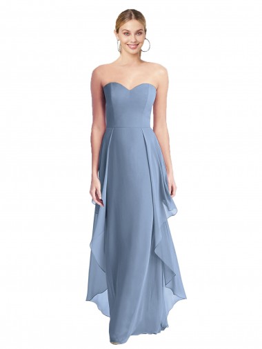 Online Azul polvoriento línea A Cuello de Corazón Sin tirantes Gasa Largo Vestidos de dama de honor