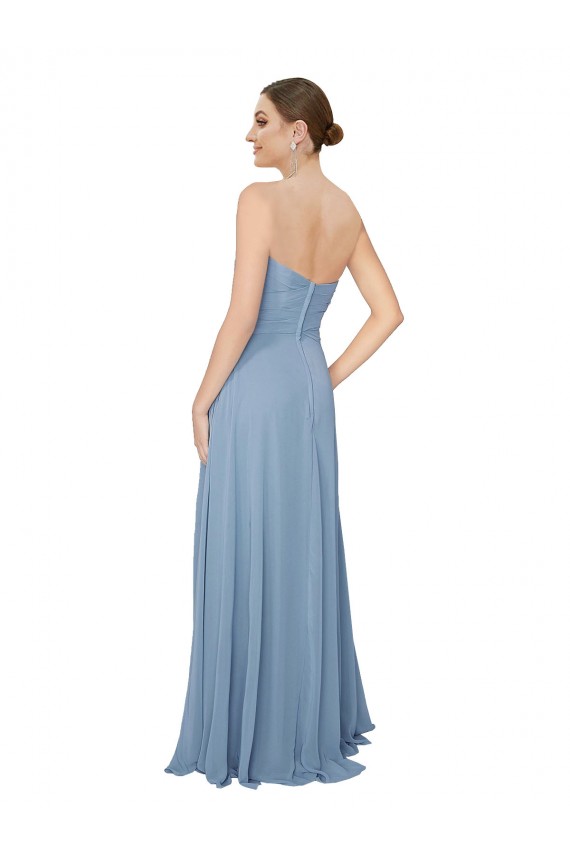 Online Azul polvoriento línea A Cuello de Corazón Sin tirantes Gasa Largo Vestidos de dama de honor