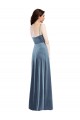 Online Azul polvoriento línea A Cuello de Corazón Terciopelo Elástico Largo Vestidos de dama de honor / Vestidos de fiesta