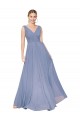 Online Azul polvoriento línea A Cuello en V Cuello Alto Gasa Largo Formales Vestidos de dama de honor / Vestidos de fiesta