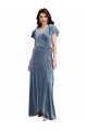 Online Azul polvoriento línea A Cuello en V Terciopelo Elástico Largo Vestidos de dama de honor / Vestidos de fiesta