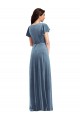 Online Azul polvoriento línea A Cuello en V Terciopelo Elástico Largo Vestidos de dama de honor / Vestidos de fiesta