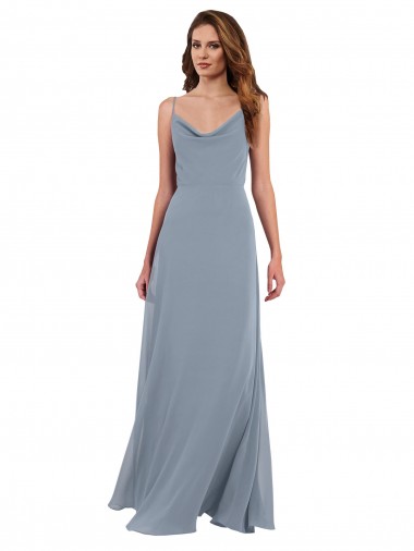 Online Azul polvoriento línea A Gasa Largo Vestidos de dama de honor