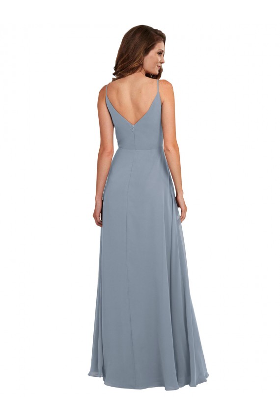 Online Azul polvoriento línea A Gasa Largo Vestidos de dama de honor