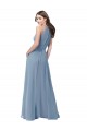 Online Azul polvoriento línea A Halter Cuello Alto Gasa Largo Vestidos de dama de honor