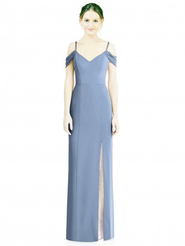 Online Azul polvoriento línea A Hombros Descubiertos Gasa Largo Formales Vestidos de dama de honor / Vestidos de noche