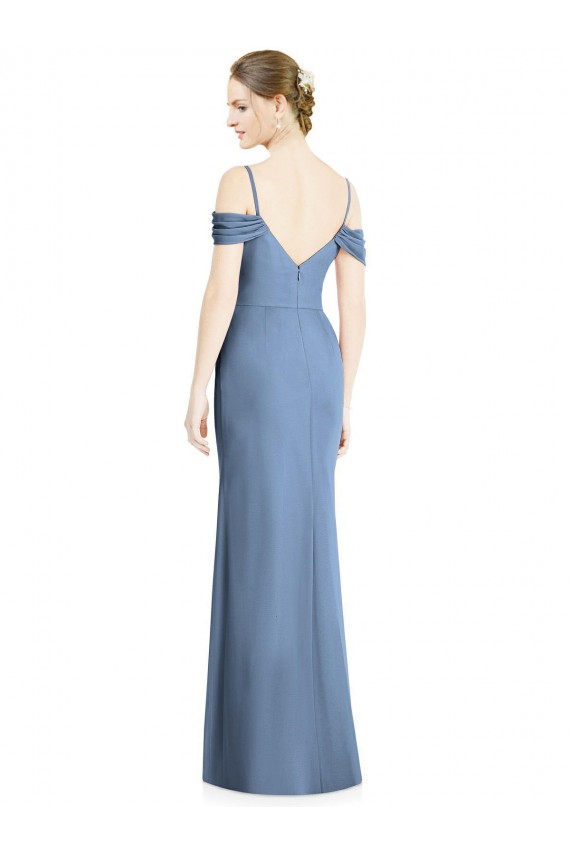 Online Azul polvoriento línea A Hombros Descubiertos Gasa Largo Formales Vestidos de dama de honor / Vestidos de noche