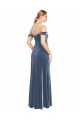 Online Azul polvoriento línea A Hombros Descubiertos Sin tirantes Terciopelo Elástico Largo Vestidos de dama de honor / Vestidos de fiesta