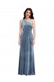 Online Azul polvoriento línea A Hombros Descubiertos Terciopelo Elástico Largo Vestidos de dama de honor / Vestidos de fiesta