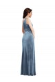 Online Azul polvoriento línea A Hombros Descubiertos Terciopelo Elástico Largo Vestidos de dama de honor / Vestidos de fiesta