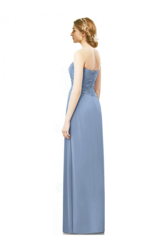 Online Azul polvoriento línea A Sin tirantes Gasa Largo Vestidos de dama de honor