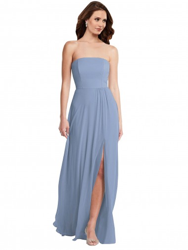 Online Azul polvoriento línea A Sin tirantes Gasa Largo Vestidos de dama de honor
