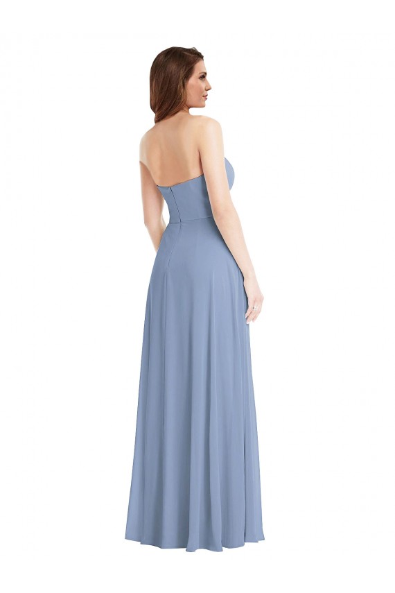 Online Azul polvoriento línea A Sin tirantes Gasa Largo Vestidos de dama de honor