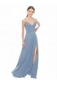 Online Azul polvoriento línea A Tirantes espagueti Cuello en V Gasa Encaje Largo Vestidos de dama de honor