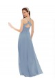 Online Azul polvoriento línea A Tirantes espagueti Cuello en V Gasa Encaje Largo Vestidos de dama de honor