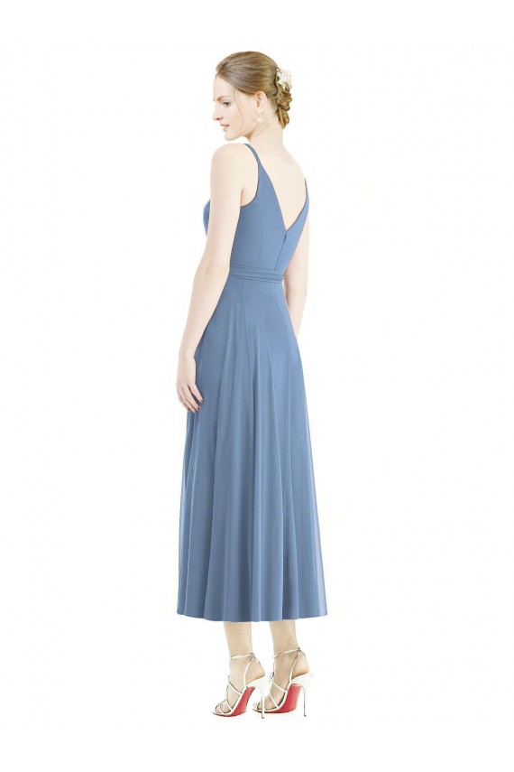 Online Azul polvoriento línea A Tirantes espagueti Gasa Corto Vestidos de dama de honor