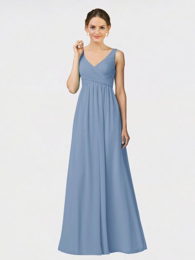 Online Azul polvoriento línea A Tirantes espagueti Gasa Largo Vestidos de dama de honor